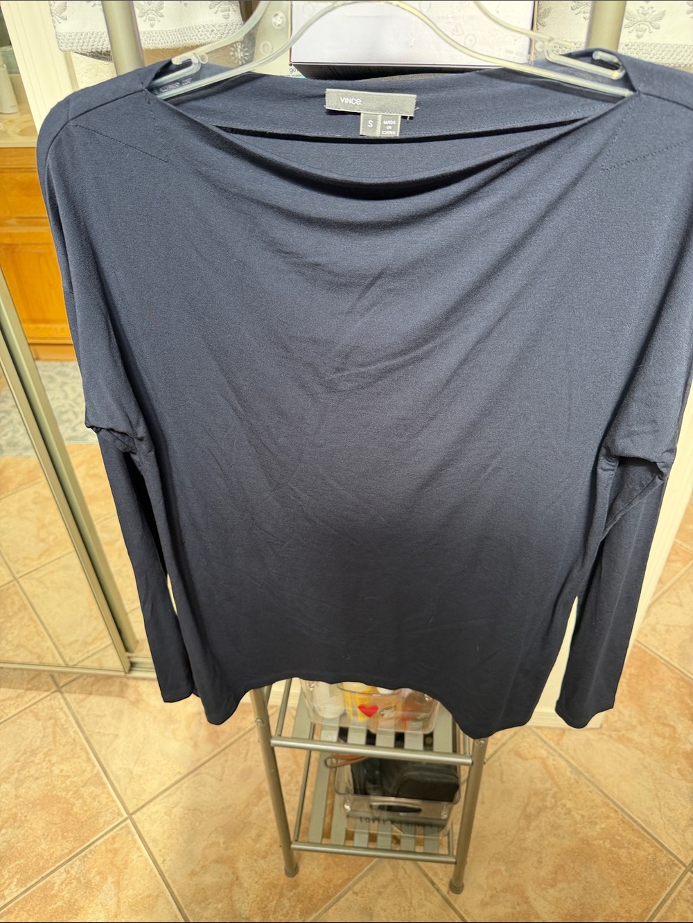 Vince Navy Blue Long Sleeve Boatneck Top